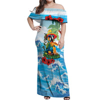 Funny Parrot Margarita Five O'clock Somewhere Off Shoulder Maxi Dress LT9 Women Blue - Polynesian Pride
