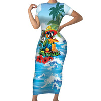 Funny Parrot Margarita Five O'clock Somewhere Short Sleeve Bodycon Dress LT9 Long Dress Blue - Polynesian Pride