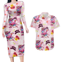 Hawaii Flamingo Hello Summer Couples Matching Long Sleeve Bodycon Dress and Hawaiian Shirt Hawaiian Quilt Pattern