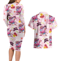 Hawaii Flamingo Hello Summer Couples Matching Long Sleeve Bodycon Dress and Hawaiian Shirt Hawaiian Quilt Pattern