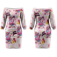 Hawaii Flamingo Hello Summer Couples Matching Off The Shoulder Long Sleeve Dress and Long Sleeve Button Shirt Hawaiian Quilt Pattern LT9 - Polynesian Pride