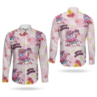 Hawaii Flamingo Hello Summer Couples Matching Tank Maxi Dress and Long Sleeve Button Shirt Hawaiian Quilt Pattern LT9 - Polynesian Pride