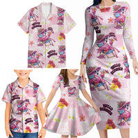 Hawaii Flamingo Hello Summer Family Matching Long Sleeve Bodycon Dress and Hawaiian Shirt Hawaiian Quilt Pattern LT9 - Polynesian Pride