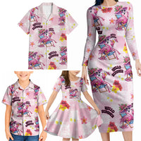 Hawaii Flamingo Hello Summer Family Matching Long Sleeve Bodycon Dress and Hawaiian Shirt Hawaiian Quilt Pattern LT9 - Polynesian Pride
