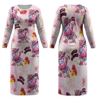 Hawaii Flamingo Hello Summer Family Matching Long Sleeve Bodycon Dress and Hawaiian Shirt Hawaiian Quilt Pattern LT9 Mom's Dress Pink - Polynesian Pride