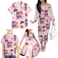 Hawaii Flamingo Hello Summer Family Matching Off The Shoulder Long Sleeve Dress and Hawaiian Shirt Hawaiian Quilt Pattern