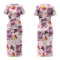 Hawaii Flamingo Hello Summer Family Matching Short Sleeve Bodycon Dress and Hawaiian Shirt Hawaiian Quilt Pattern LT9 Mom's Dress Pink - Polynesian Pride