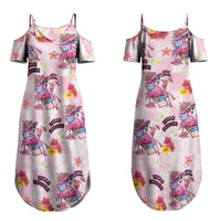 Hawaii Flamingo Hello Summer Family Matching Summer Maxi Dress and Hawaiian Shirt Hawaiian Quilt Pattern LT9 Mom's Dress Pink - Polynesian Pride