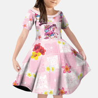 Hawaii Flamingo Hello Summer Kid Short Sleeve Dress Hawaiian Quilt Pattern LT9 KID Pink - Polynesian Pride