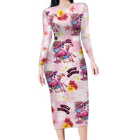Hawaii Flamingo Hello Summer Long Sleeve Bodycon Dress Hawaiian Quilt Pattern LT9 Long Dress Pink - Polynesian Pride