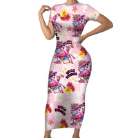Hawaii Flamingo Hello Summer Short Sleeve Bodycon Dress Hawaiian Quilt Pattern LT9 Long Dress Pink - Polynesian Pride
