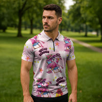 Hawaii Flamingo Hello Summer Zipper Polo Shirt Hawaiian Quilt Pattern LT9 - Polynesian Pride