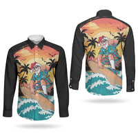 Vintage Santa Claus Surfing Summer Couples Matching Off Shoulder Maxi Dress and Long Sleeve Button Shirt Mele Kalikimaka i Iulai! LT9 - Polynesian Pride