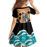 Vintage Santa Claus Surfing Summer Family Matching Long Sleeve Bodycon Dress and Hawaiian Shirt Mele Kalikimaka i Iulai!