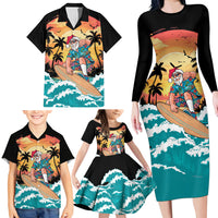 Vintage Santa Claus Surfing Summer Family Matching Long Sleeve Bodycon Dress and Hawaiian Shirt Mele Kalikimaka i Iulai! LT9 - Polynesian Pride