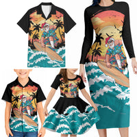 Vintage Santa Claus Surfing Summer Family Matching Long Sleeve Bodycon Dress and Hawaiian Shirt Mele Kalikimaka i Iulai! LT9 - Polynesian Pride