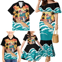 Vintage Santa Claus Surfing Summer Family Matching Mermaid Dress and Hawaiian Shirt Mele Kalikimaka i Iulai! LT9 - Polynesian Pride