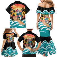 Vintage Santa Claus Surfing Summer Family Matching Mermaid Dress and Hawaiian Shirt Mele Kalikimaka i Iulai! LT9 Mom's Dress Black - Polynesian Pride