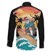 Vintage Santa Claus Surfing Summer Family Matching Mermaid Dress and Hawaiian Shirt Mele Kalikimaka i Iulai! LT9 Son's Shirt Black - Polynesian Pride