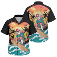 Vintage Santa Claus Surfing Summer Family Matching Mermaid Dress and Hawaiian Shirt Mele Kalikimaka i Iulai! LT9 Son's Shirt Black - Polynesian Pride