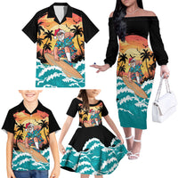Vintage Santa Claus Surfing Summer Family Matching Off The Shoulder Long Sleeve Dress and Hawaiian Shirt Mele Kalikimaka i Iulai! LT9 - Polynesian Pride