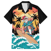 Vintage Santa Claus Surfing Summer Family Matching Off The Shoulder Long Sleeve Dress and Hawaiian Shirt Mele Kalikimaka i Iulai! LT9 Dad's Shirt - Short Sleeve Black - Polynesian Pride