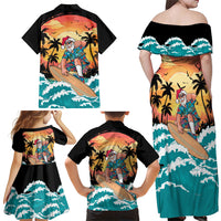Vintage Santa Claus Surfing Summer Family Matching Off Shoulder Maxi Dress and Hawaiian Shirt Mele Kalikimaka i Iulai! LT9 Mom's Dress Black - Polynesian Pride