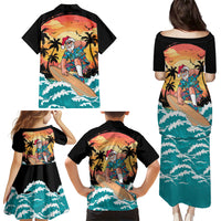 Vintage Santa Claus Surfing Summer Family Matching Puletasi and Hawaiian Shirt Mele Kalikimaka i Iulai! LT9 Mom's Dress Black - Polynesian Pride