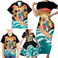Vintage Santa Claus Surfing Summer Family Matching Short Sleeve Bodycon Dress and Hawaiian Shirt Mele Kalikimaka i Iulai! LT9 - Polynesian Pride