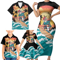 Vintage Santa Claus Surfing Summer Family Matching Short Sleeve Bodycon Dress and Hawaiian Shirt Mele Kalikimaka i Iulai! LT9 - Polynesian Pride
