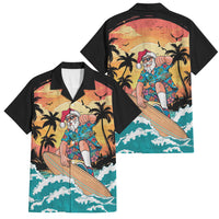 Vintage Santa Claus Surfing Summer Family Matching Short Sleeve Bodycon Dress and Hawaiian Shirt Mele Kalikimaka i Iulai! LT9 Dad's Shirt - Short Sleeve Black - Polynesian Pride