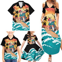 Vintage Santa Claus Surfing Summer Family Matching Summer Maxi Dress and Hawaiian Shirt Mele Kalikimaka i Iulai!