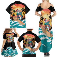 Vintage Santa Claus Surfing Summer Family Matching Summer Maxi Dress and Hawaiian Shirt Mele Kalikimaka i Iulai! LT9 Mom's Dress Black - Polynesian Pride