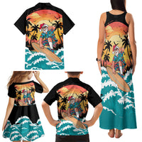 Vintage Santa Claus Surfing Summer Family Matching Tank Maxi Dress and Hawaiian Shirt Mele Kalikimaka i Iulai! LT9 Mom's Dress Black - Polynesian Pride