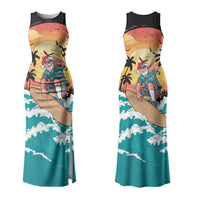 Vintage Santa Claus Surfing Summer Family Matching Tank Maxi Dress and Hawaiian Shirt Mele Kalikimaka i Iulai! LT9 Mom's Dress Black - Polynesian Pride