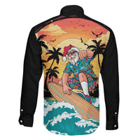 Vintage Santa Claus Surfing Summer Family Matching Tank Maxi Dress and Hawaiian Shirt Mele Kalikimaka i Iulai! LT9 Son's Shirt Black - Polynesian Pride