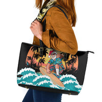 Vintage Santa Claus Surfing Summer Leather Tote Bag Mele Kalikimaka i Iulai!