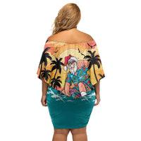 Vintage Santa Claus Surfing Summer Off Shoulder Short Dress Mele Kalikimaka i Iulai! LT9 - Polynesian Pride