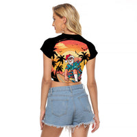 Vintage Santa Claus Surfing Summer Raglan Cropped T Shirt Mele Kalikimaka i Iulai!
