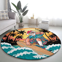 Vintage Santa Claus Surfing Summer Round Carpet Mele Kalikimaka i Iulai!