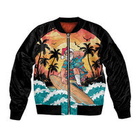 Vintage Santa Claus Surfing Summer Sleeve Zip Bomber Jacket Mele Kalikimaka i Iulai!