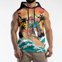 Vintage Santa Claus Surfing Summer Sleeveless Hoodie Mele Kalikimaka i Iulai!