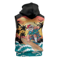 Vintage Santa Claus Surfing Summer Sleeveless Zip Hoodie Mele Kalikimaka i Iulai!