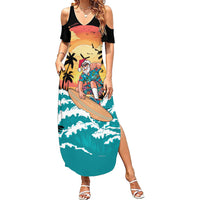 Vintage Santa Claus Surfing Summer Summer Maxi Dress Mele Kalikimaka i Iulai! LT9 Women Black - Polynesian Pride