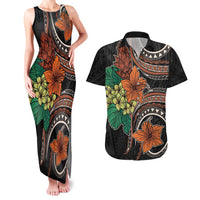 Vintage Hibiscus Pacific Floral Couples Matching Tank Maxi Dress and Hawaiian Shirt LT9 Black - Polynesian Pride