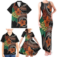 Vintage Hibiscus Pacific Floral Family Matching Tank Maxi Dress and Hawaiian Shirt