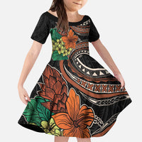 Vintage Hibiscus Pacific Floral Kid Short Sleeve Dress