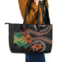 Vintage Hibiscus Pacific Floral Leather Tote Bag LT9 - Polynesian Pride