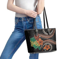 Vintage Hibiscus Pacific Floral Leather Tote Bag LT9 - Polynesian Pride