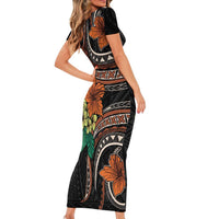 Vintage Hibiscus Pacific Floral Short Sleeve Bodycon Dress